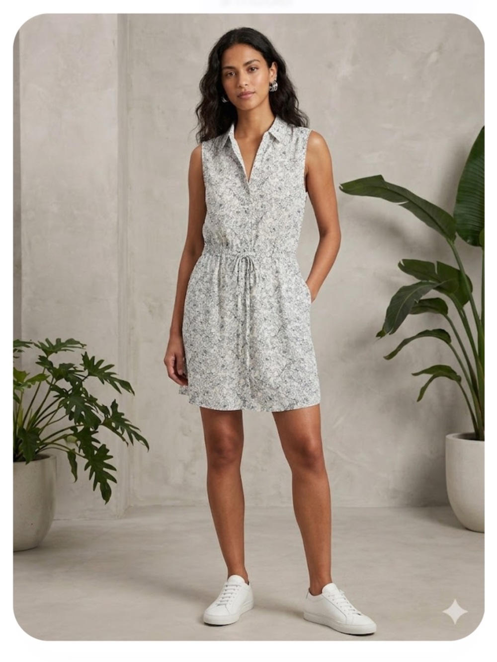 EUC | White Floral Print Dress w/ adjustable waist tie